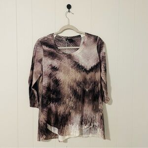 New Directions Brown and Cream Patterned Blouse